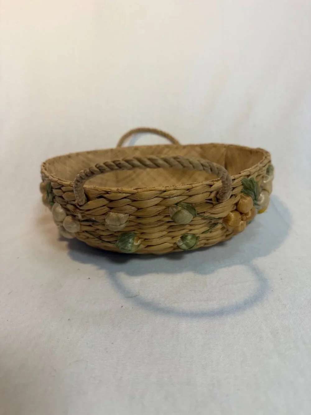 MCM Vintage Woven Raffia Fruit Basket Philippines Casserole Holder 9